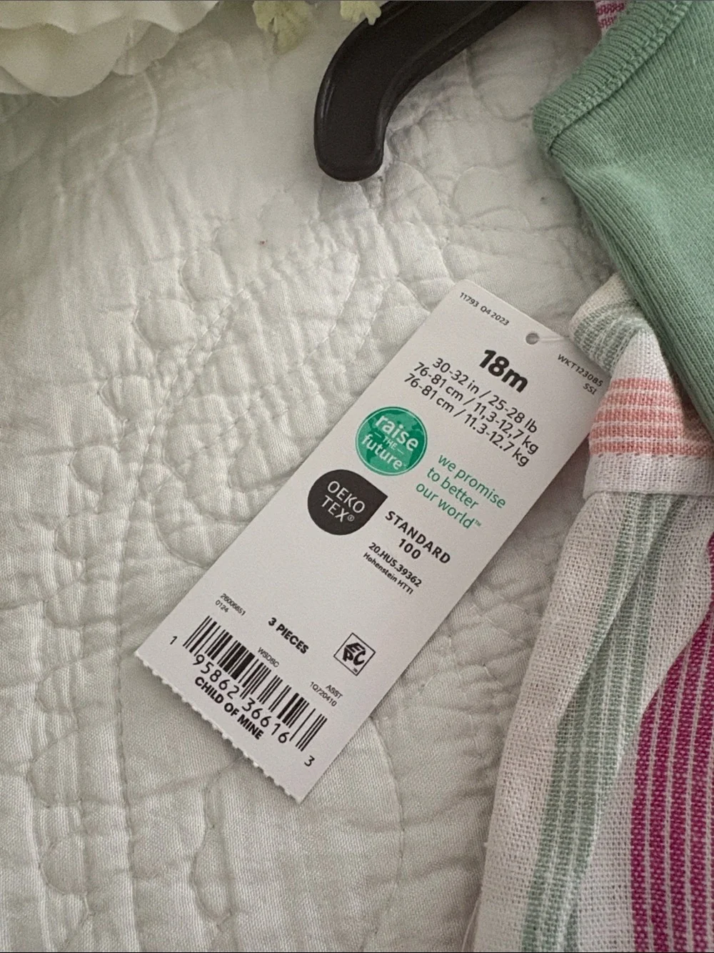 Carter's Pink, Green & White Striped Dress-Style top, shorts and onesie